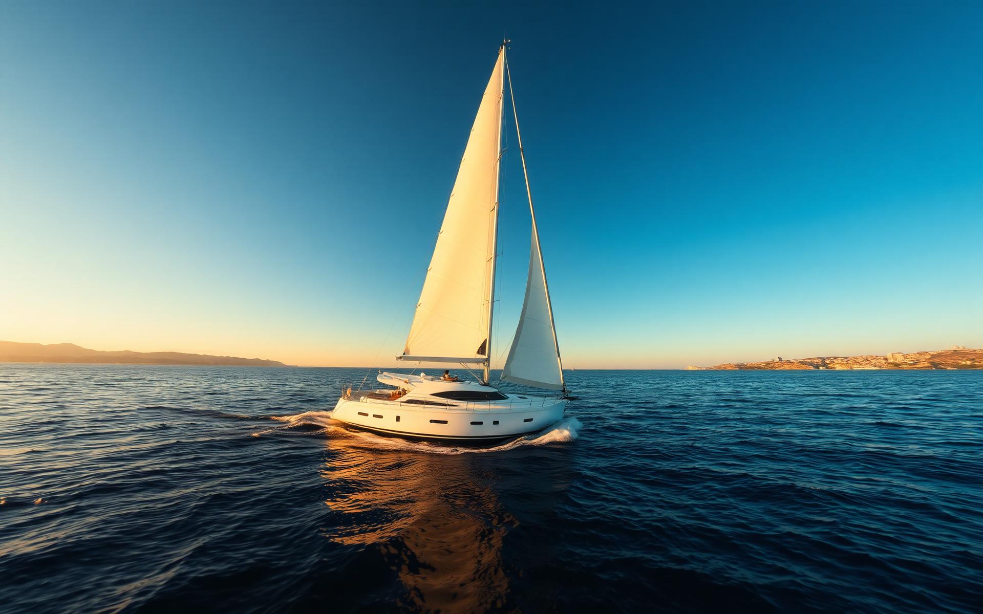 Velero navegando al atardecer en la Bahía de Cádiz
